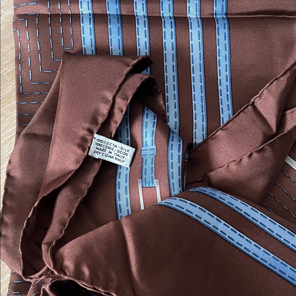 Trussardi Brown and Blue Elegant 100% silk Scarf - Picture 5 of 7